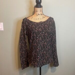 LC Lauren Conrad Womens Dark Floral Ditsy Boho Comfy Cozy Sweater Blouse Medium